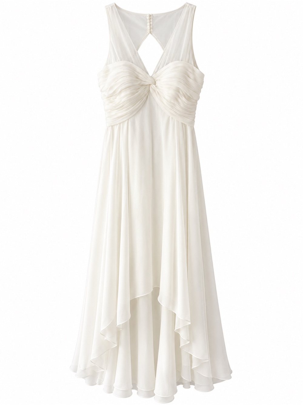 JJs House Ivory Chiffon High-Low Wedding Dress with Twisted Bust